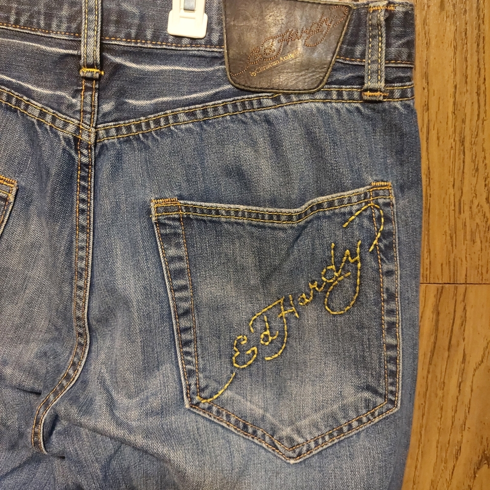Men's Blue Jeans Ed Hardy Y2K Distressed Button Fly 34 X 34